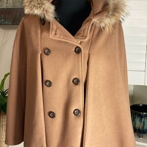 Cashmere Hooded Cape/Poncho with Fur Trim hood!